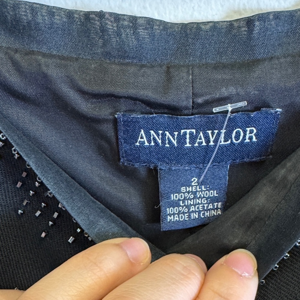 Ann Taylor Black Mini Dress with Beaded Neckline - Picture 2 of 4
